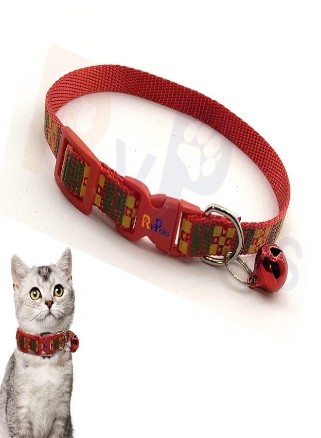 Pups&Pets Pets Printed Nylon 10MM Collar with Bell & Leash | Adjustable and Quick Release Collar Set | Attractive Collar with Leash for Puppies, Small Dogs and Cats (RED) - Image 4
